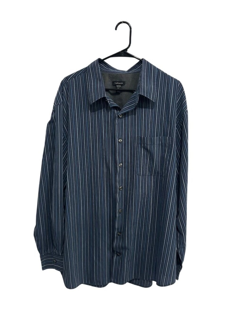 Van Heusen 2XL Blue White Pinstripe Long Sleeve Button Up Shirt Classic Academia